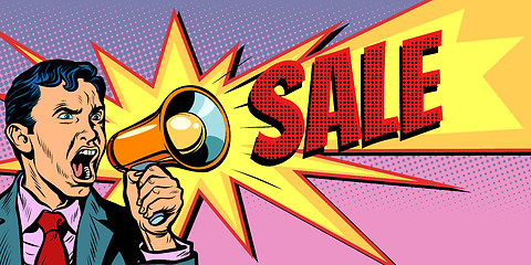 Image showing businessman with megaphone sale background