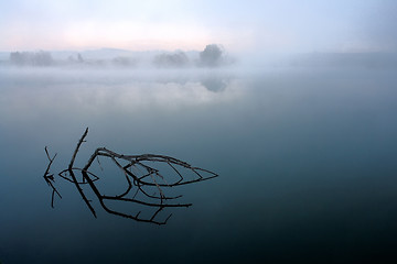 Image showing Misty morning by the lake