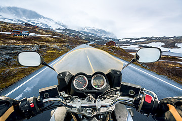 Image showing Biker First-person view, mountain pass in Norway