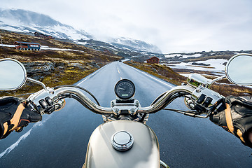 Image showing Biker First-person view, mountain pass in Norway