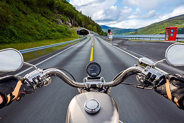 Image showing Biker First-person view in Norway The entrance to the tunnel.