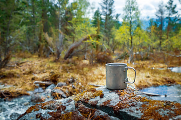 Image showing Travel titanium cup Beautiful Nature Norway.