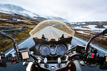 Image showing Biker First-person view, mountain pass in Norway