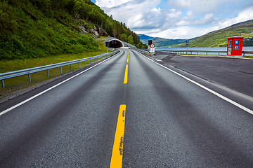 Image showing Mountain road in Norway. The entrance to the tunnel.