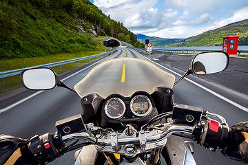 Image showing Biker First-person view in Norway The entrance to the tunnel.