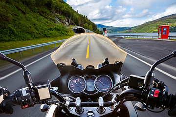 Image showing Biker First-person view in Norway The entrance to the tunnel.