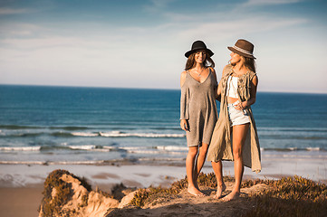 Image showing Beautiful girls near the coastline