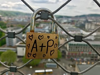 Image showing Lock of lovers high above the city