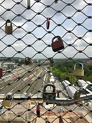 Image showing Love Locks at the construction site at Stuttgart main station for the Stuttgart21 railway project