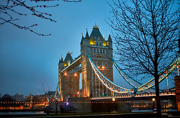 Image showing Night view of Tower Bridge