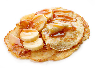 Image showing Crepes with banana and caramel sauce