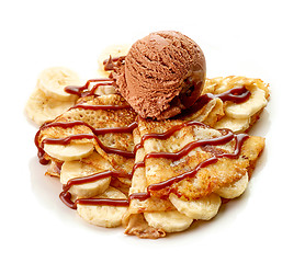 Image showing Crepes with banana and chocolate ice cream