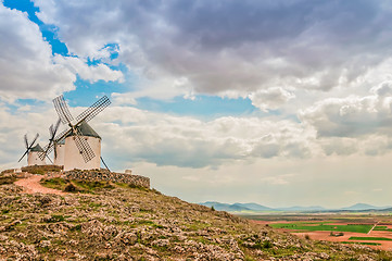 Image showing Traditional white windmills in Consuegra, Spain