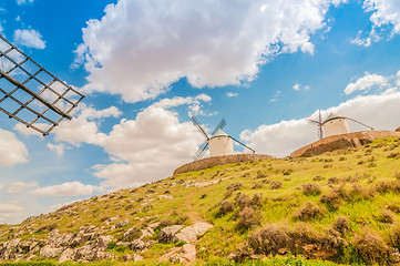 Image showing Old windmills on the hill