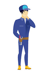 Image showing Asian mechanic thinking vector illustration