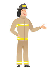 Image showing Firefighter with arm out in a welcoming gesture.