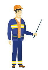 Image showing Asian builder holding pointer stick.