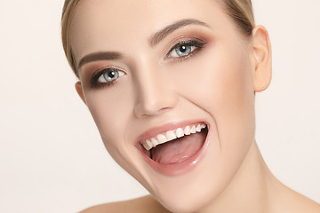 Image showing Beautiful and healthy woman smile, close-up