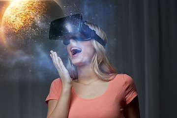 Image showing woman in virtual reality headset or 3d glasses