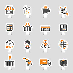 Image showing Internet Shopping and Delivery Sticker Icon Set