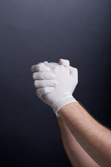 Image showing Male hands in latex gloves