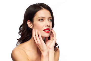 Image showing beautiful smiling young woman with red lipstick