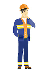 Image showing Asian builder thinking vector illustration