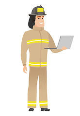 Image showing Firefighter using laptop vector illustration.