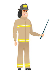 Image showing Caucasian firefighter holding pointer stick.