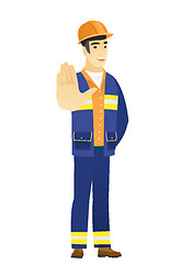 Image showing Asian builder showing palm hand.