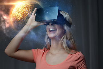 Image showing woman in virtual reality headset or 3d glasses