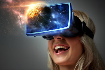 Image showing woman in virtual reality headset or 3d glasses