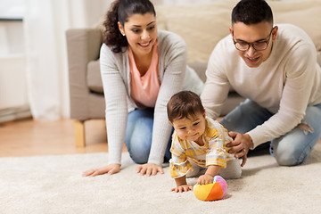 Image showing happy family and baby daugter playing at home