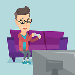 Image showing Man playing video game vector illustration.