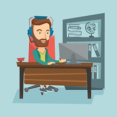 Image showing Business man with headset working at office.