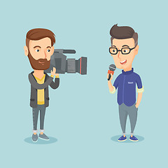 Image showing TV reporter and operator vector illustration.