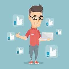 Image showing Man with like social network buttons.