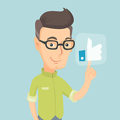 Image showing Man pressing like button vector illustration.