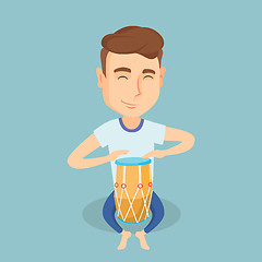 Image showing Man playing ethnic drum vector illustration.