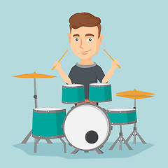 Image showing Man playing on drum kit vector illustration.