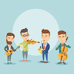 Image showing Band of musicians playing on musical instruments.