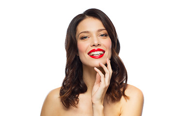 Image showing beautiful smiling young woman with red lipstick