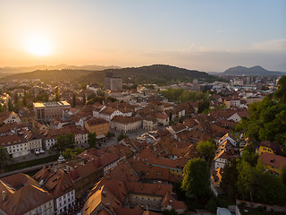 Image showing Aerial view of old medieval city center of Ljubljana, capital of Slovenia.