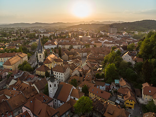 Image showing Aerial view of old medieval city center of Ljubljana, capital of Slovenia.