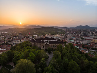 Image showing Panorama of the Slovenian capital Ljubljana at sunset.