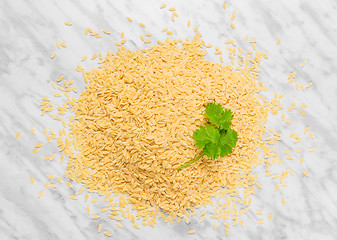 Image showing Orzo pasta with green coriander leaves