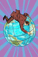Image showing businessman falls off the planet, holds onto it