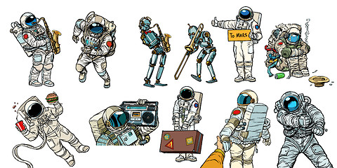 Image showing Set collection astronauts and robots