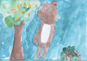 Image showing Child\'s drawing - Bear in the forest