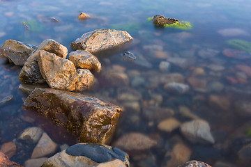 Image showing Stones on the shore and in the water of the Black Sea, Anapa, Russia